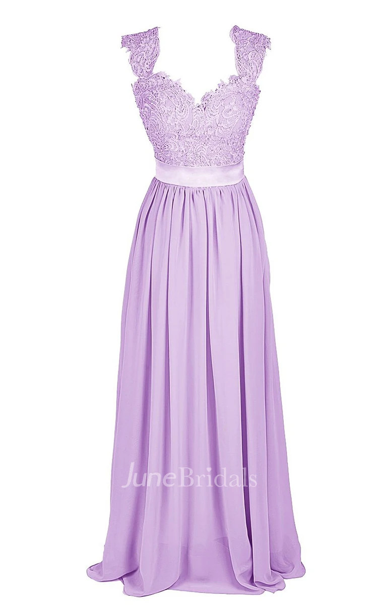 Cap-sleeve Sweetheart A-line Gown With Beaded Lace Appliques