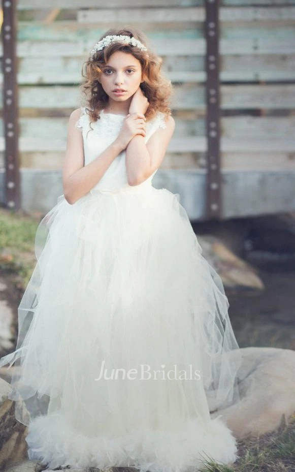 Sleeveless Lace Neck Tulle Dress With Beading