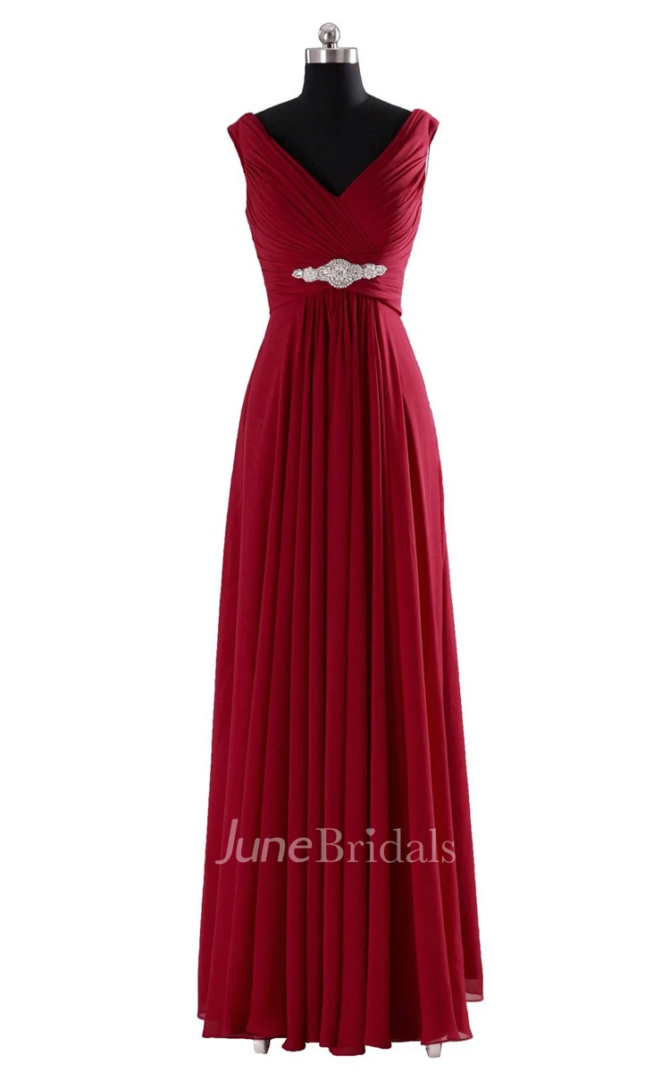 V-neck Basque Waist Dress With Beading and Xipper Back