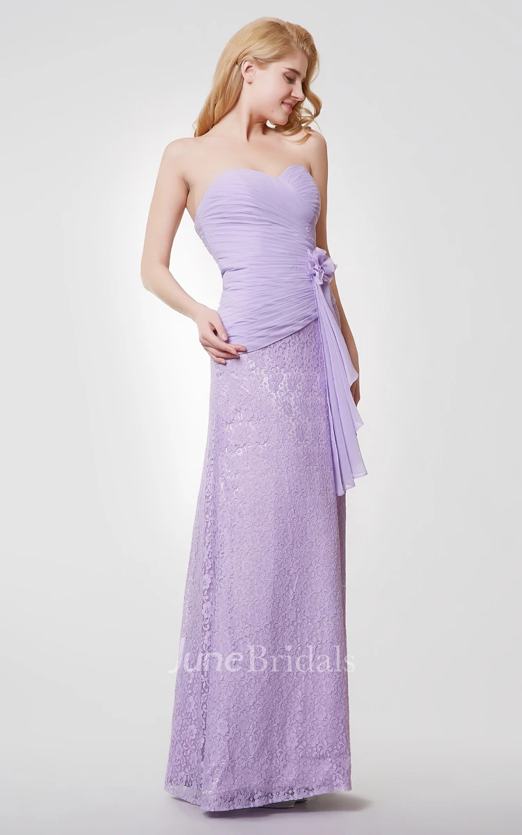 Sweetheart Backless Floral Long Chiffon and Lace Dress