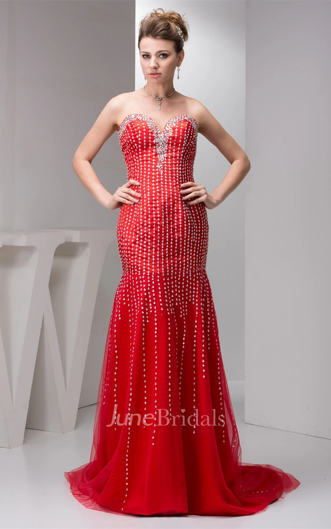 Sweetheart Sheath Maxi Dress with Beading and Sweep Train