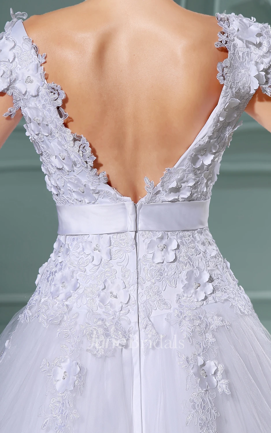 A-Line Queen Anne Gown With Lace Bodice And Ruffles