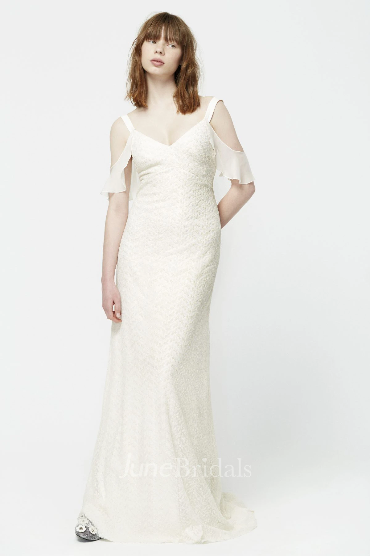 Stylish V-neck Lace Wedding Dress With Sweep/Brush Train