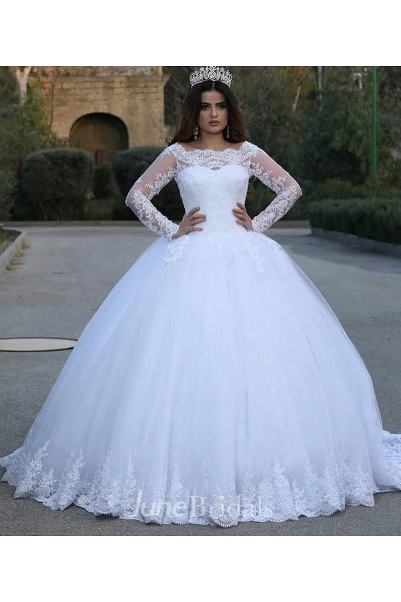 Modern Long Sleeve Lace Wedding Dresses Tulle Ball Gown