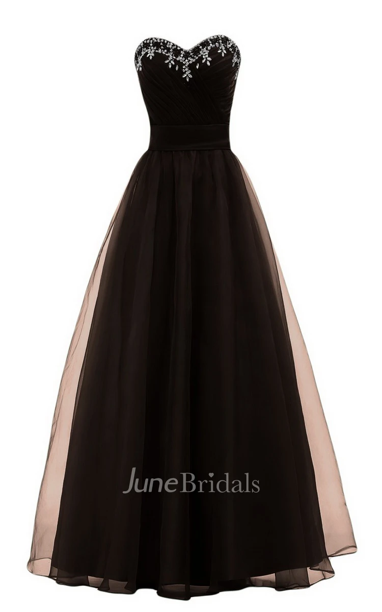 Sweetheart A-line Long Gown With Leaf Beadings