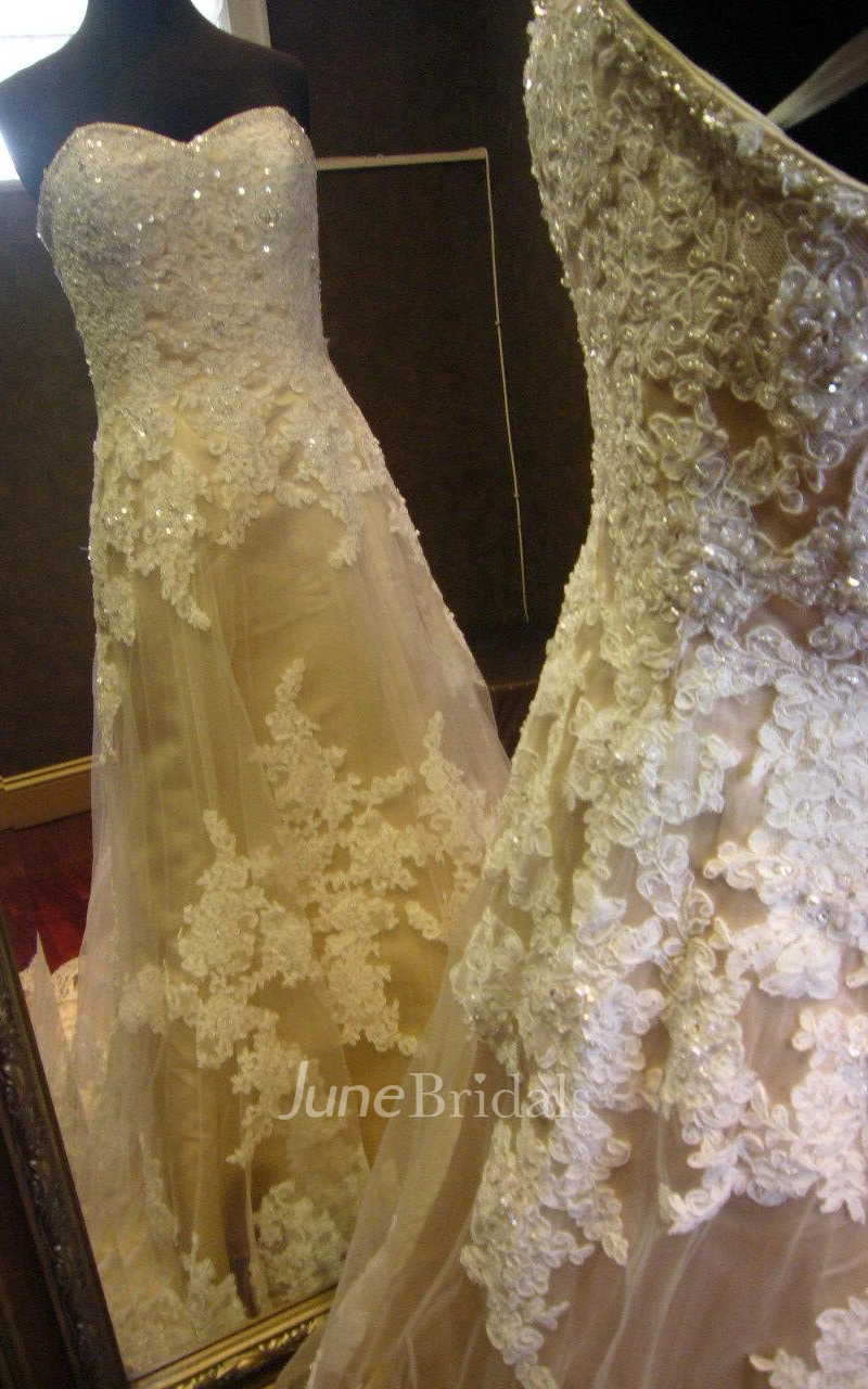 Sweetheart Lace-Up Back Long Taffeta Wedding Dress With Appliques And Beading