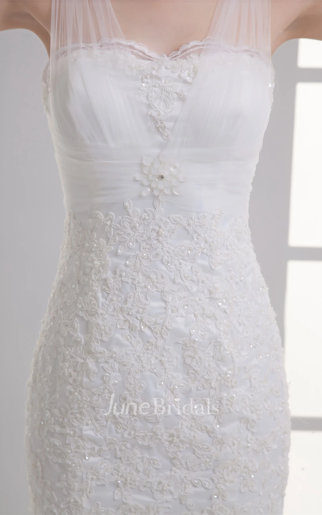 tulle mermaid strapped dress with lace bodice