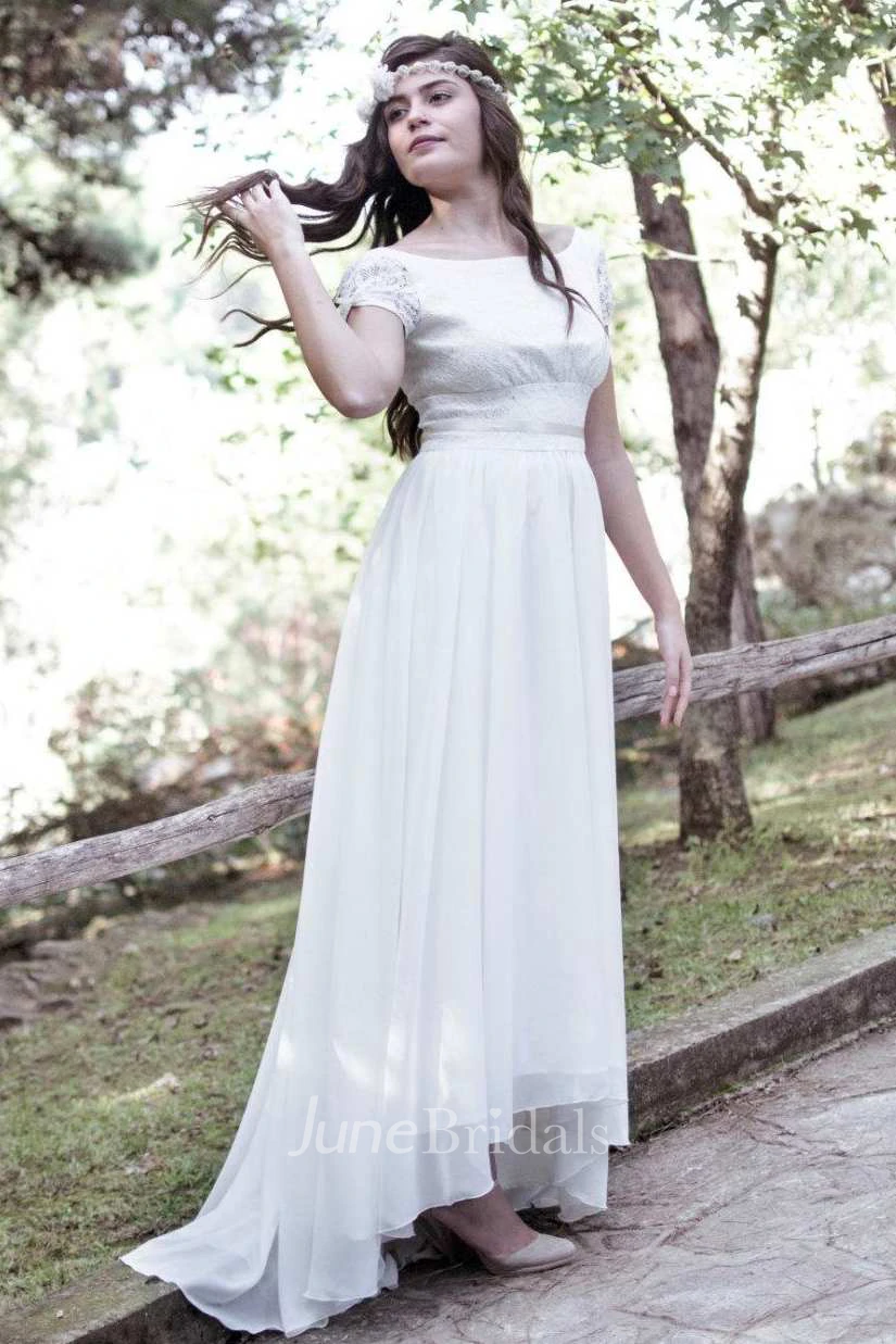 Short Mini Tea-Length Chiffon Lace Wedding Dress