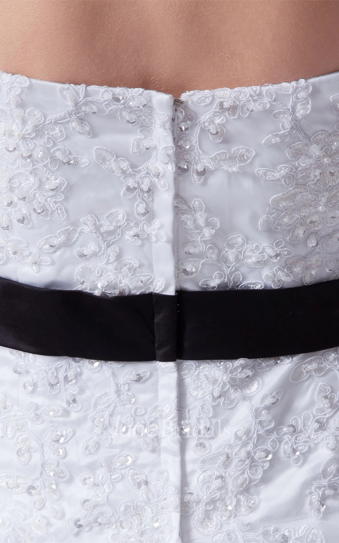 Strapless Tulle A-Line Ball Gown with Ribbon and Appliques