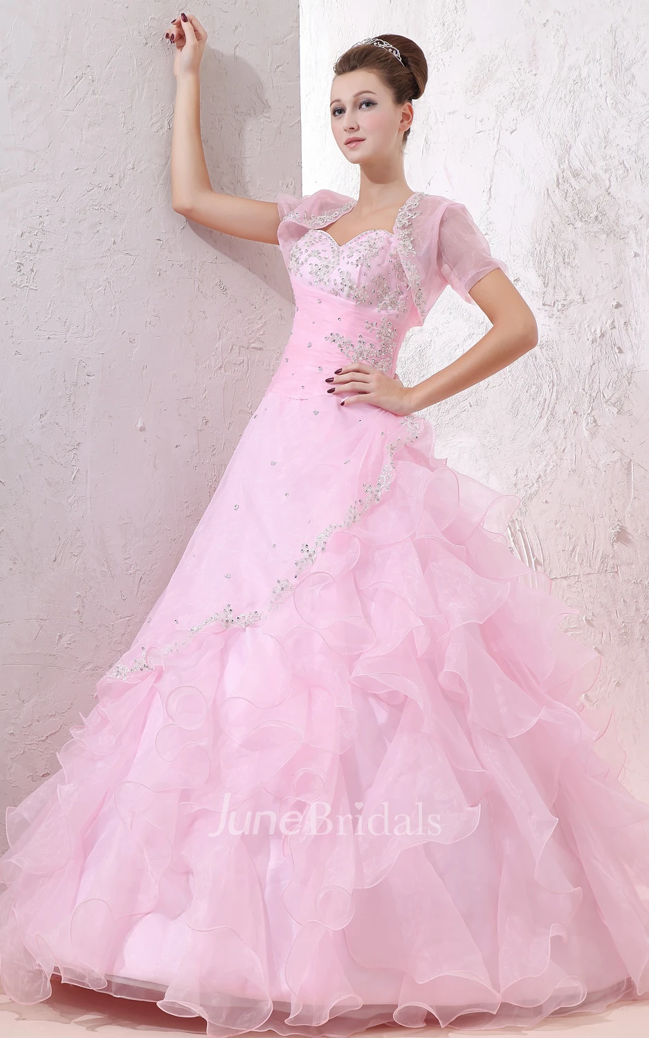 Blushing Sweetheart Sleeveless Ball Gown With Beaded Top And Ruffles