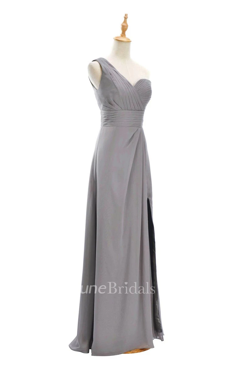 One-shoulder Sweetheart Long Empire Dress With Side Slit