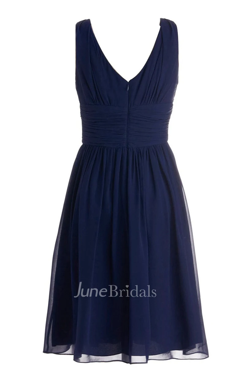 V-neck Pleated Chiffon A-line Gown With Ruched Band