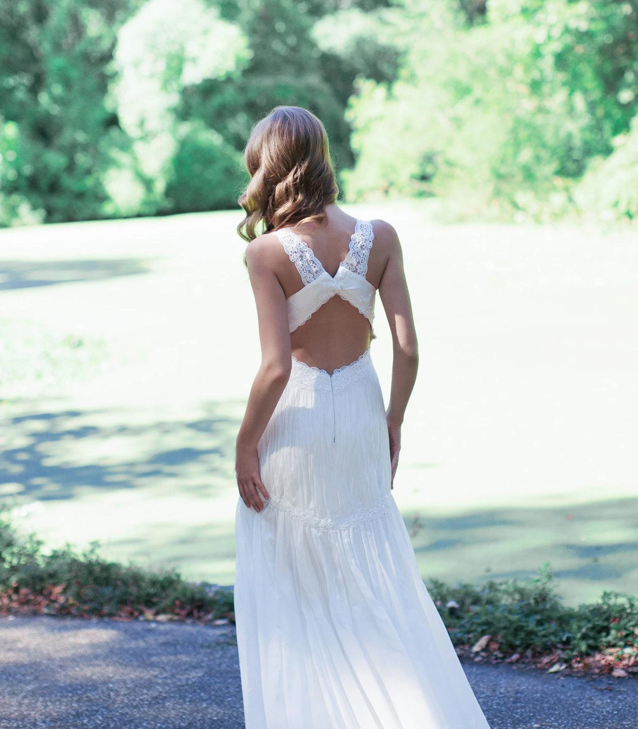 V-Neck Sleeveless Chiffon Wedding Dress With Ruching and Dropped Waist