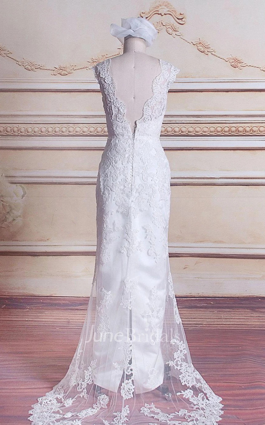 Lace Satin Weddig Dress With Low-V Back