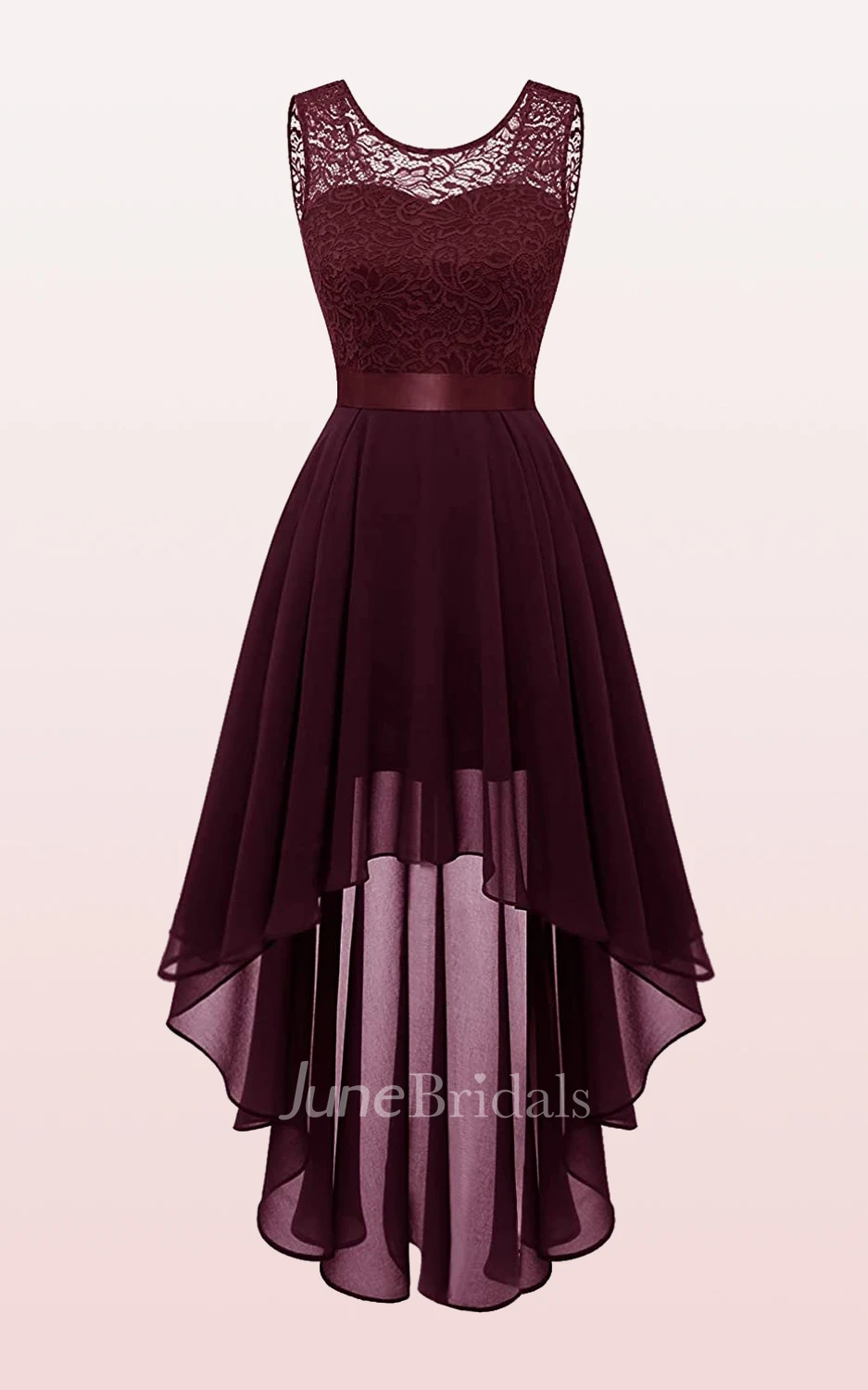 Informal A Line High Low Bateau Chiffon Sleeveless Bridesmaid Dress