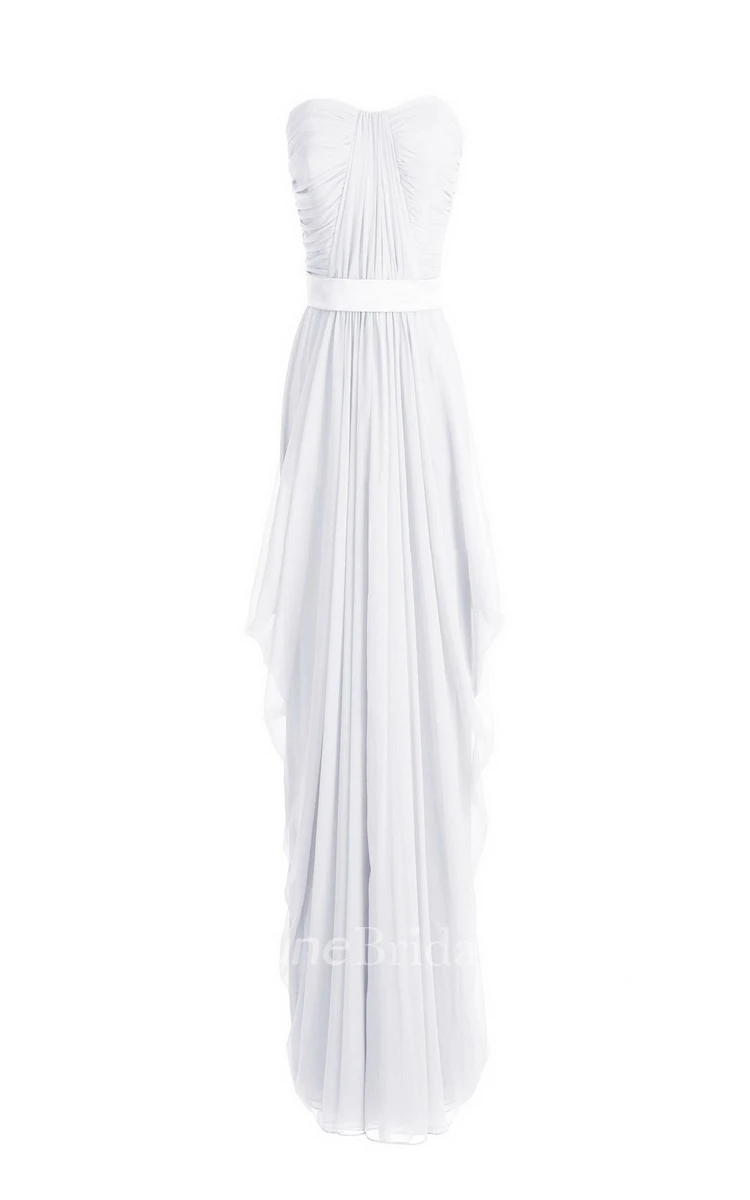 Strapless Asymmetrical Chiffon Gown With Pleats