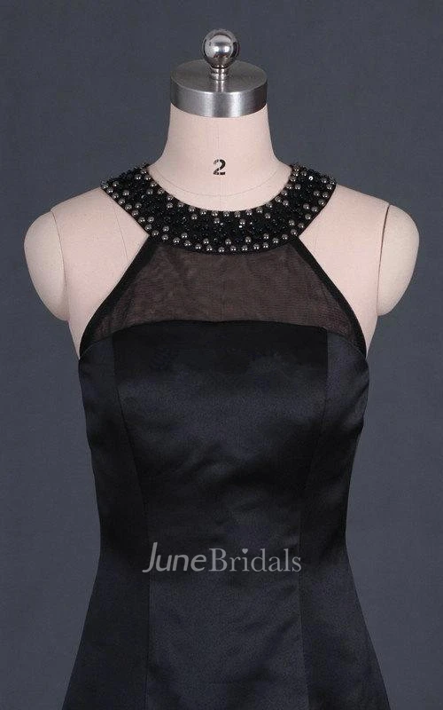 Sheath Short Halter Satin Dress With Beading