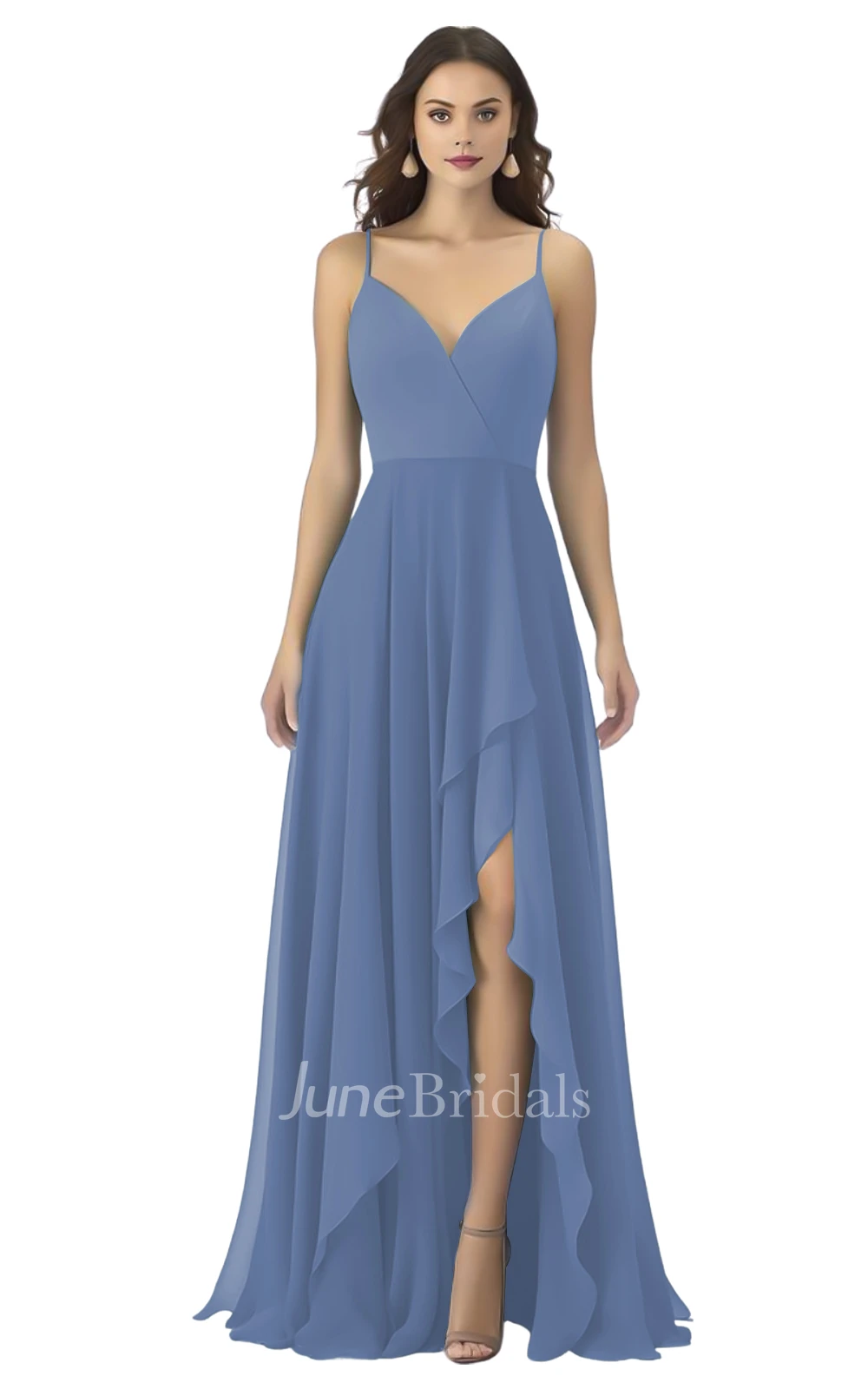Bohemian A-Line Spaghetti Chiffon Bridesmaid Dress with Split Front