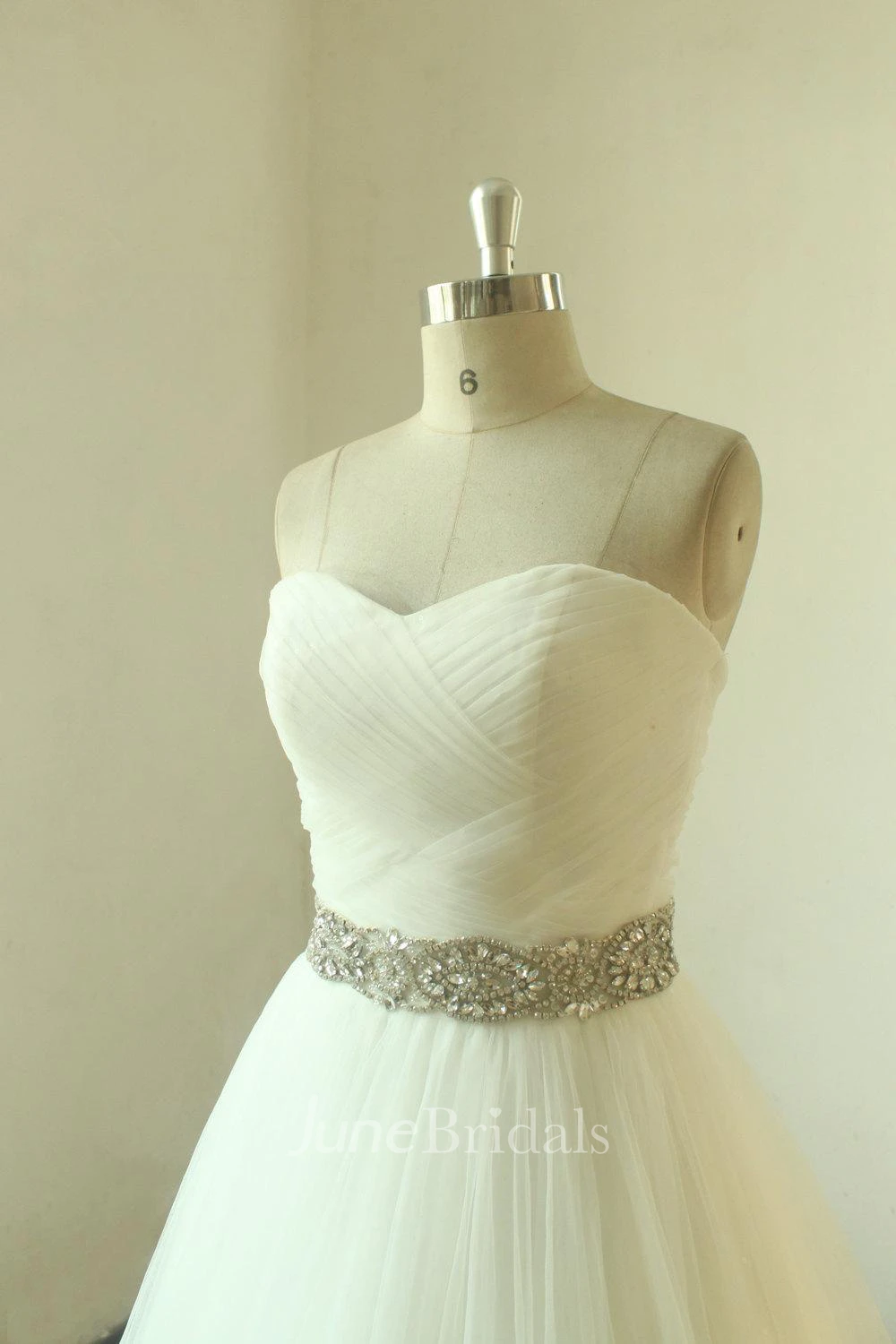 Romantic Ivory a Line Wedding Dress With Beading Sash