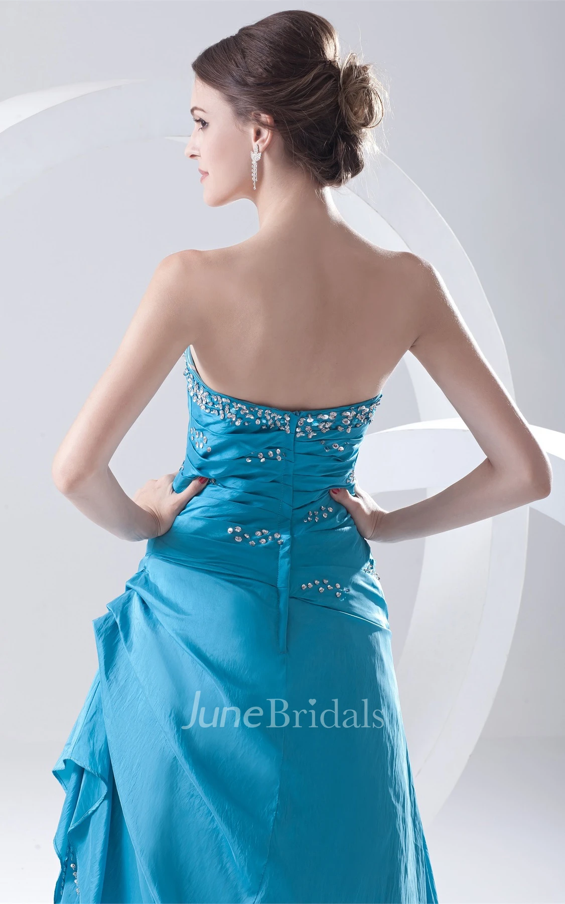 Strapless Pick-Up Taffeta Gown with Beading and Ruching