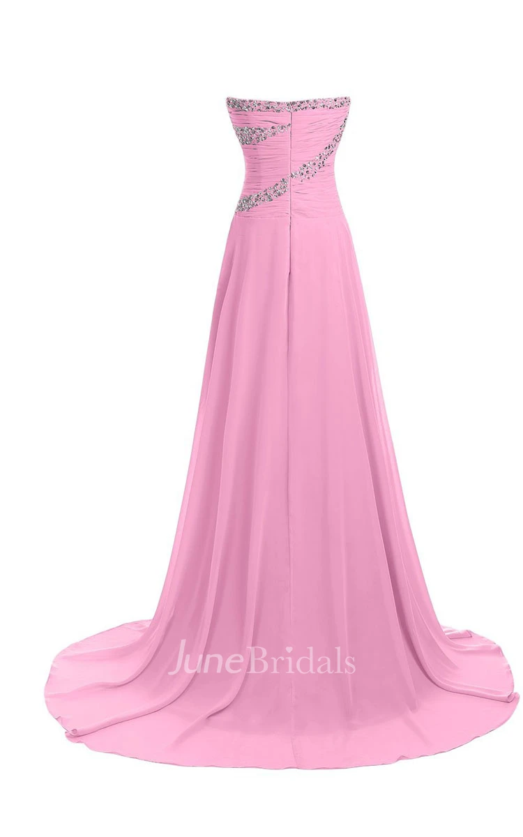 Sweetheart Rhinestoned Criss-cross Chiffon A-line Gown With Drapping