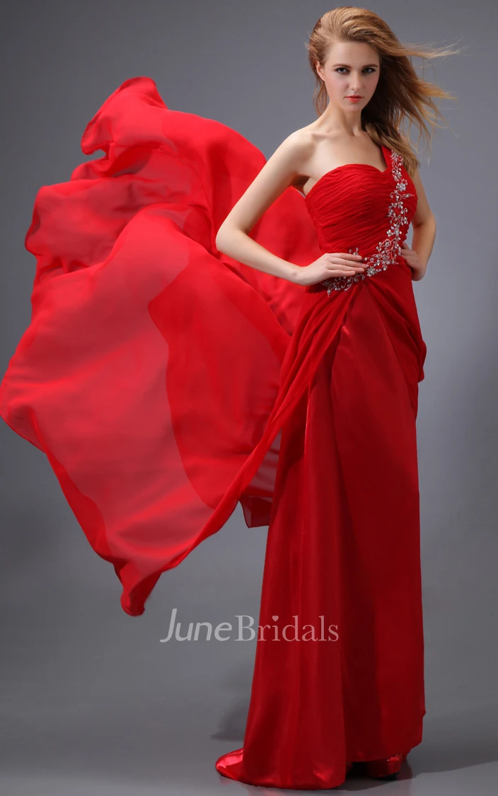 Maxi Ethereal Chiffon Ruched Dress With Embellished Strap - June Bridals