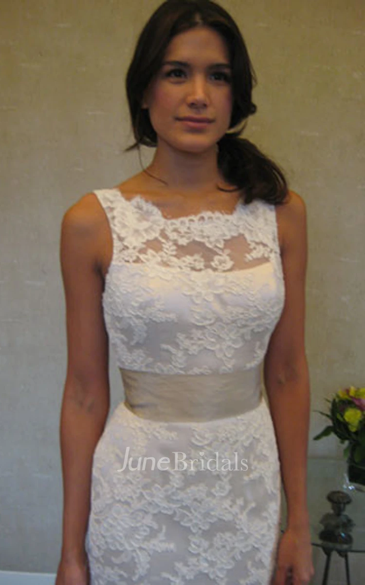 Graceful Bateau Neckline Floor Length Lace Dress With V Back