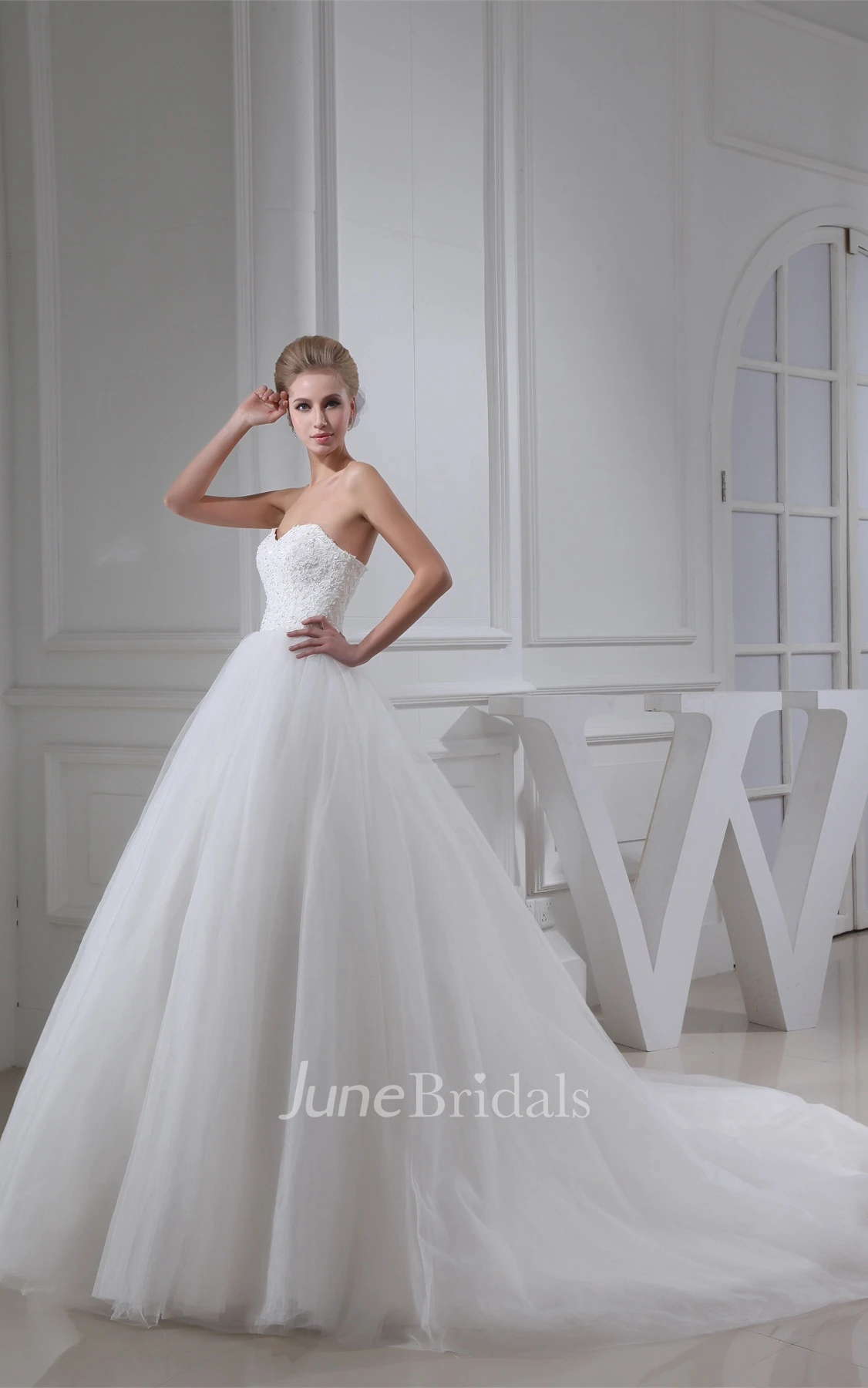 Sweetheart A-Line Ball Gown with Appliques and Tulle Overlay