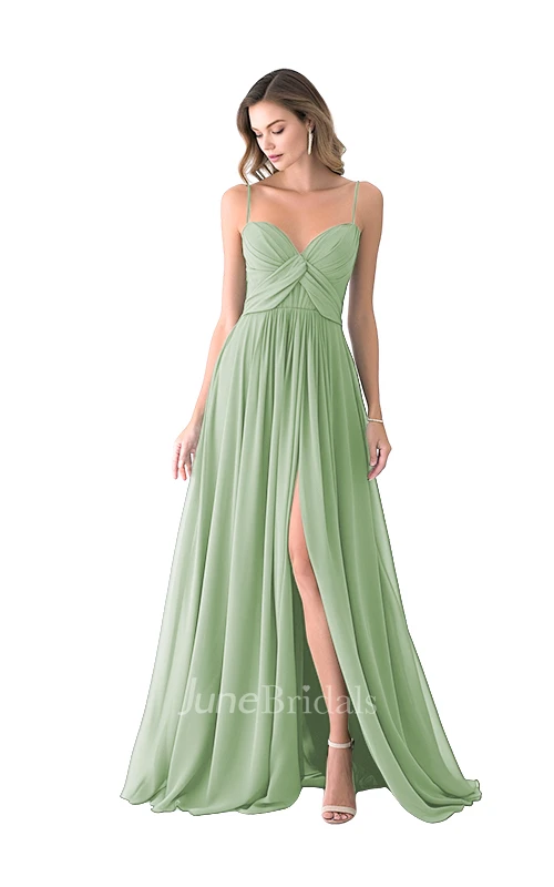 Casual A-Line Spaghetti Satin Bridesmaid Dress with Split Front