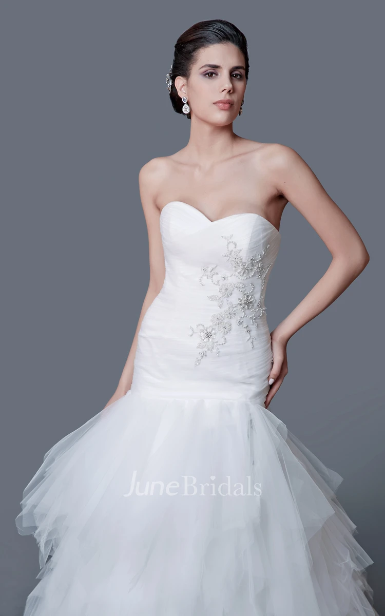 Delicate Sweetheart Tulle Mermaid Dress With Brooch