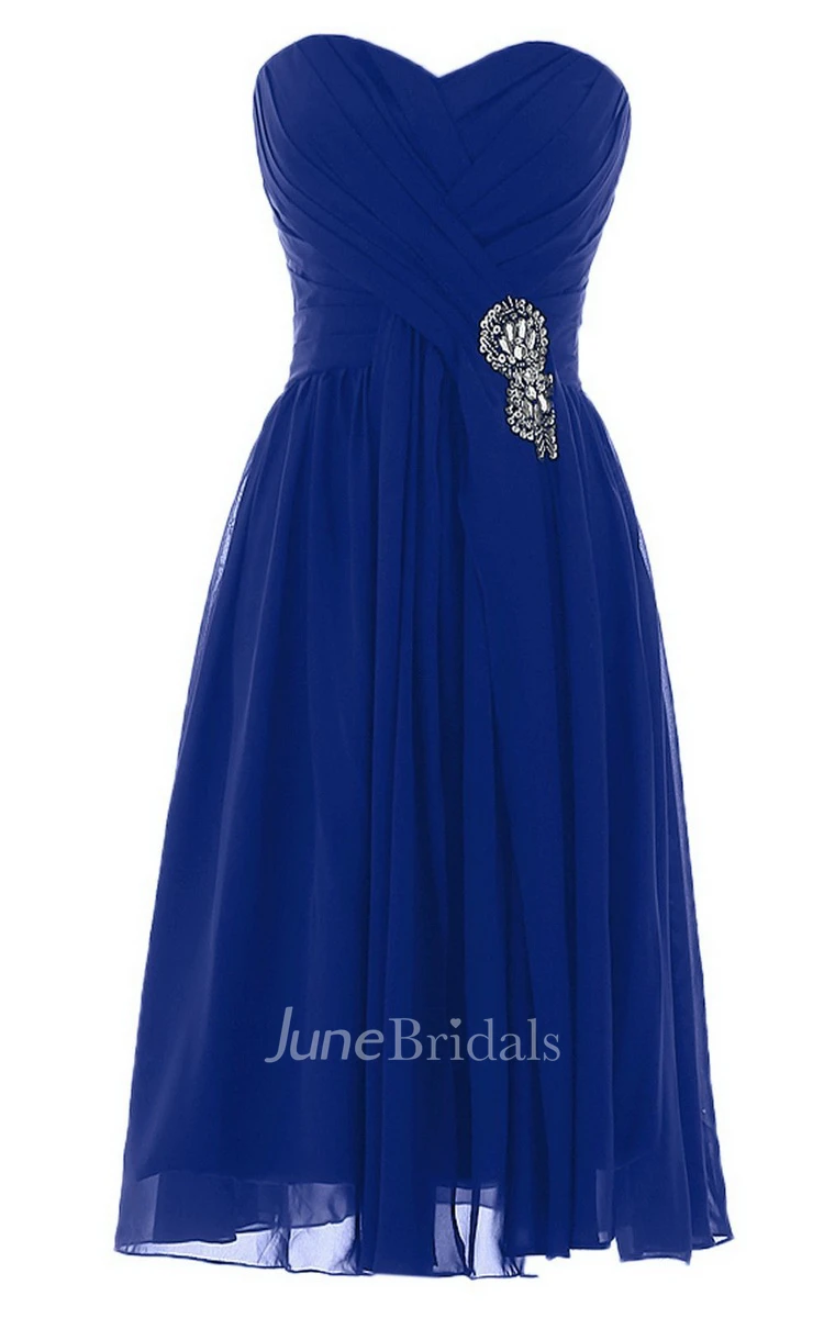 Sweetheart Short Chiffon Dress With Pleats and Beadings