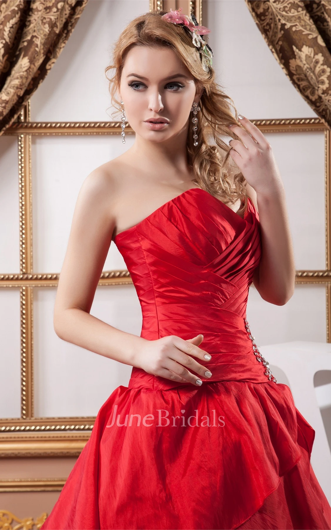 Sweetheart Criss-Cross Draped Gown with Crystal Detailing