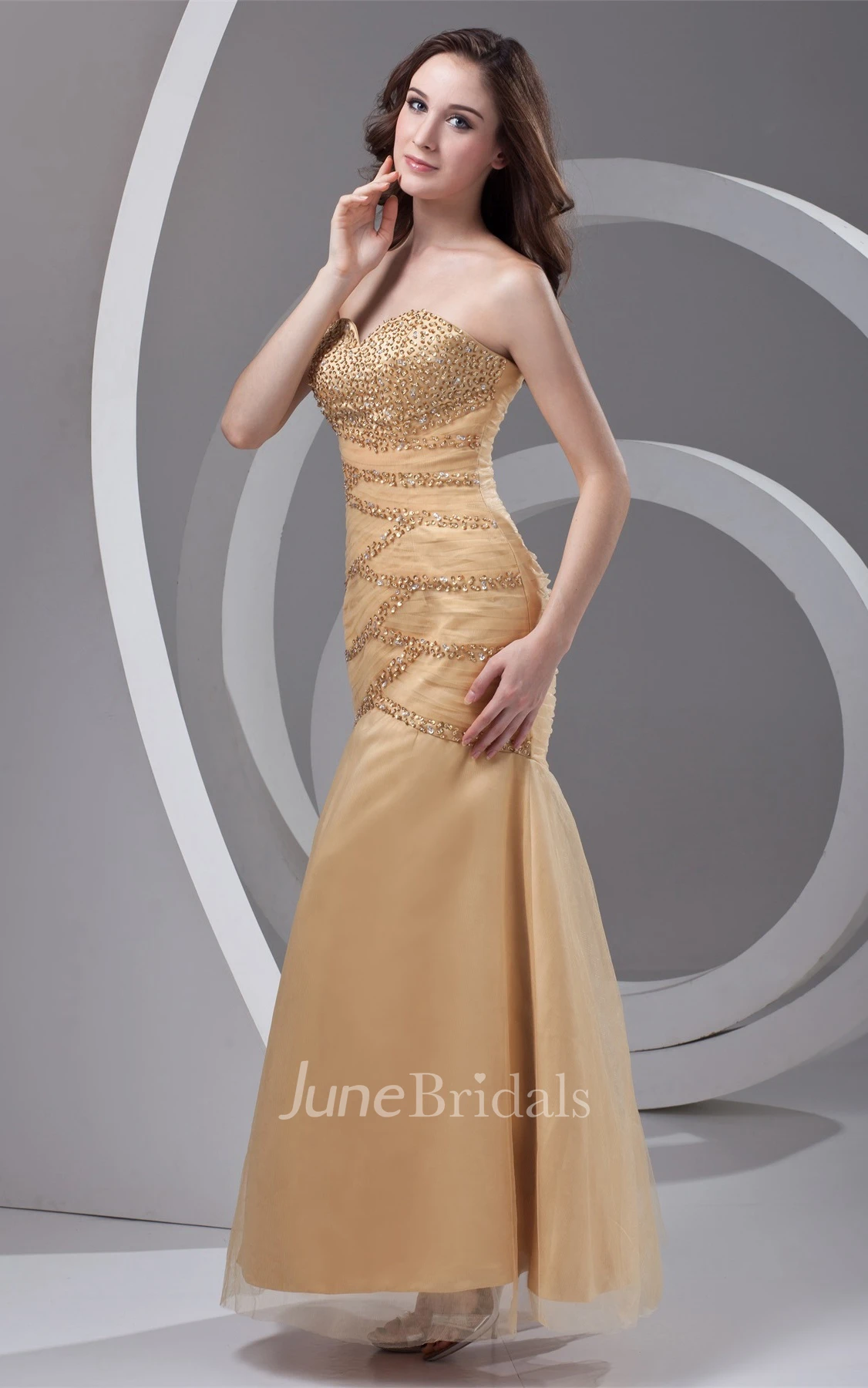 Sweetheart Ankle-Length Column A-Line Gown with Crystal