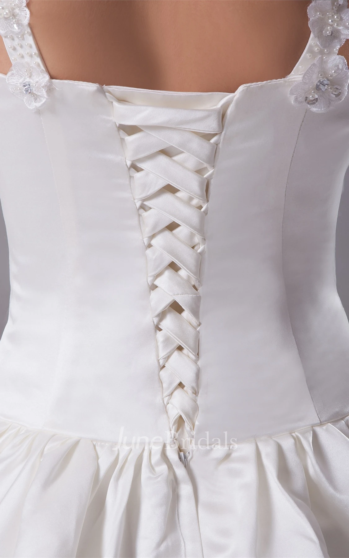 Plunged Pleated Ball Gown with Beading and Corset Back