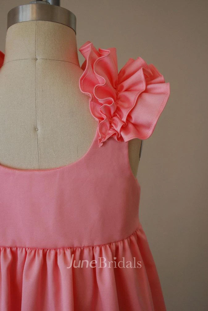 Pink Ruffle Scooped Back Dress with Cap Sleeve
