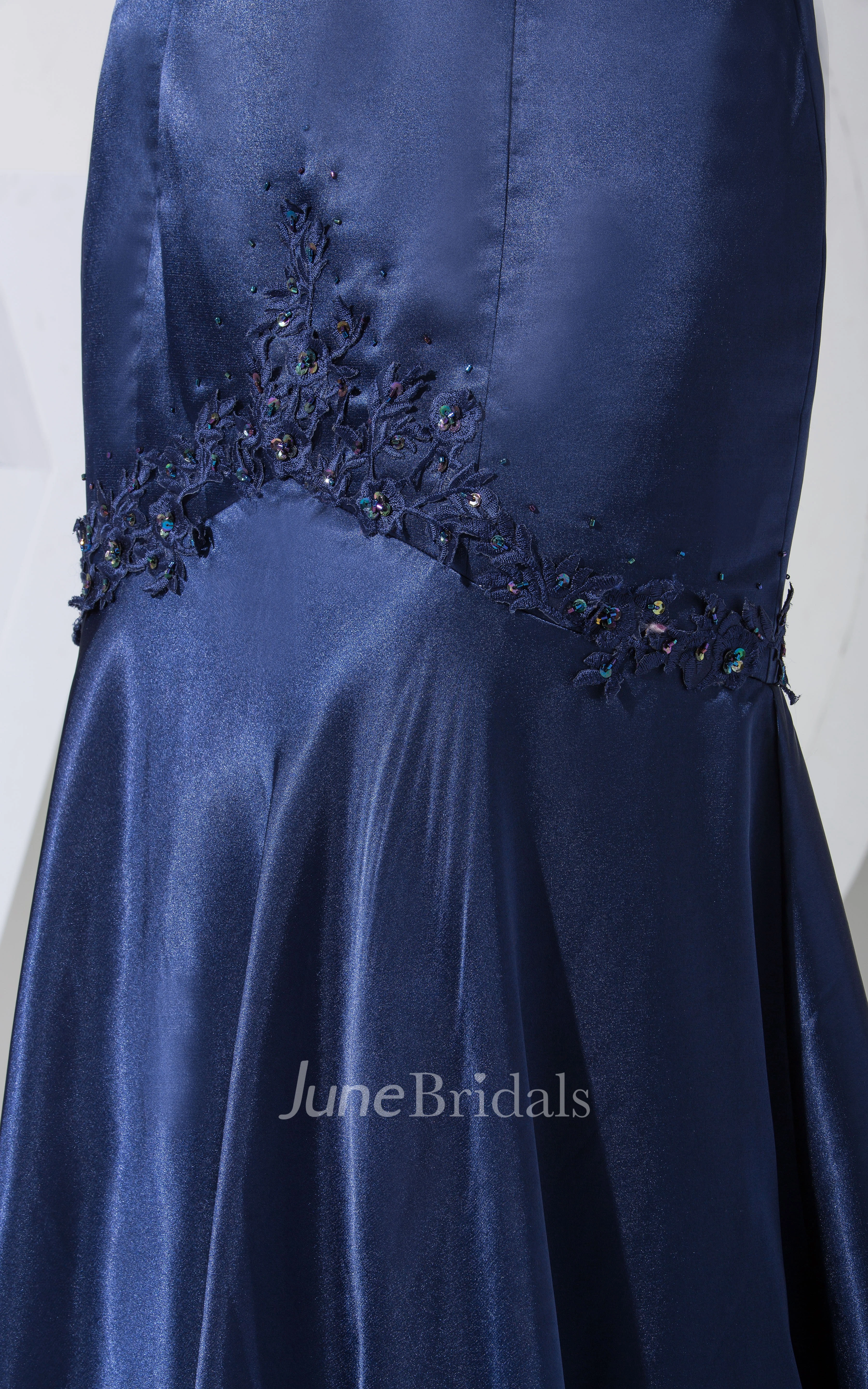 Satin Strapless Sheath Dress With Appliques