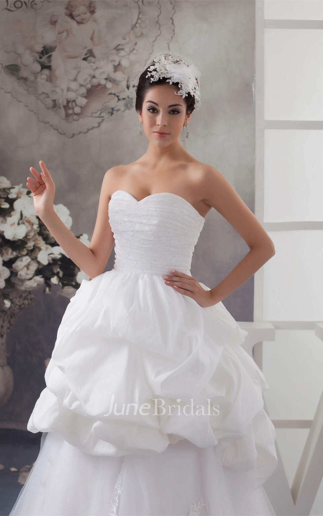 Sweetheart Pick-Up Tulle Gown with Appliqued Top