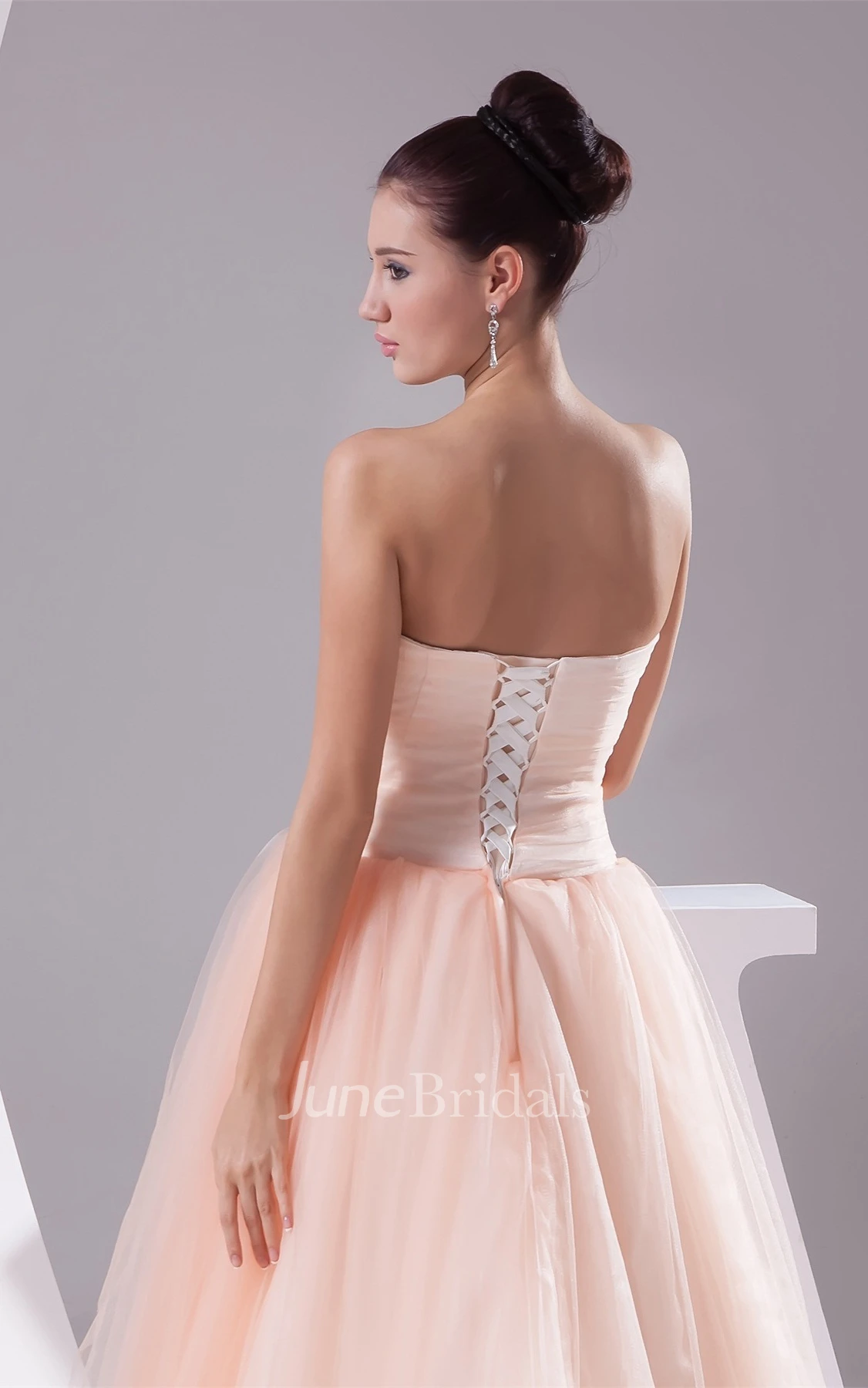 Sweetheart Criss-Cross Tulle Ball Gown with Appliqued Top
