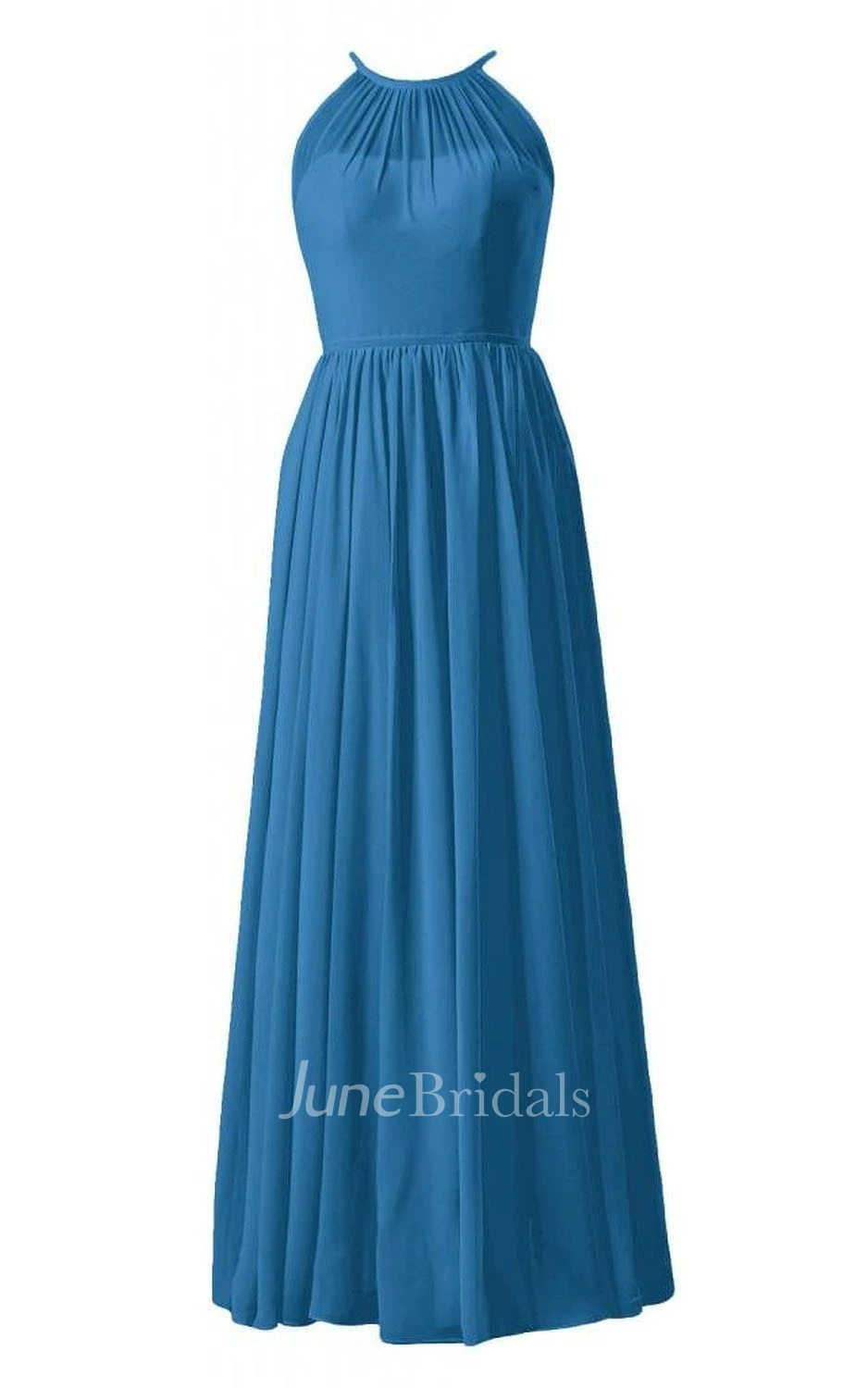 Sleeveless High Neck Bodice Long Pleated Chiffon Dress