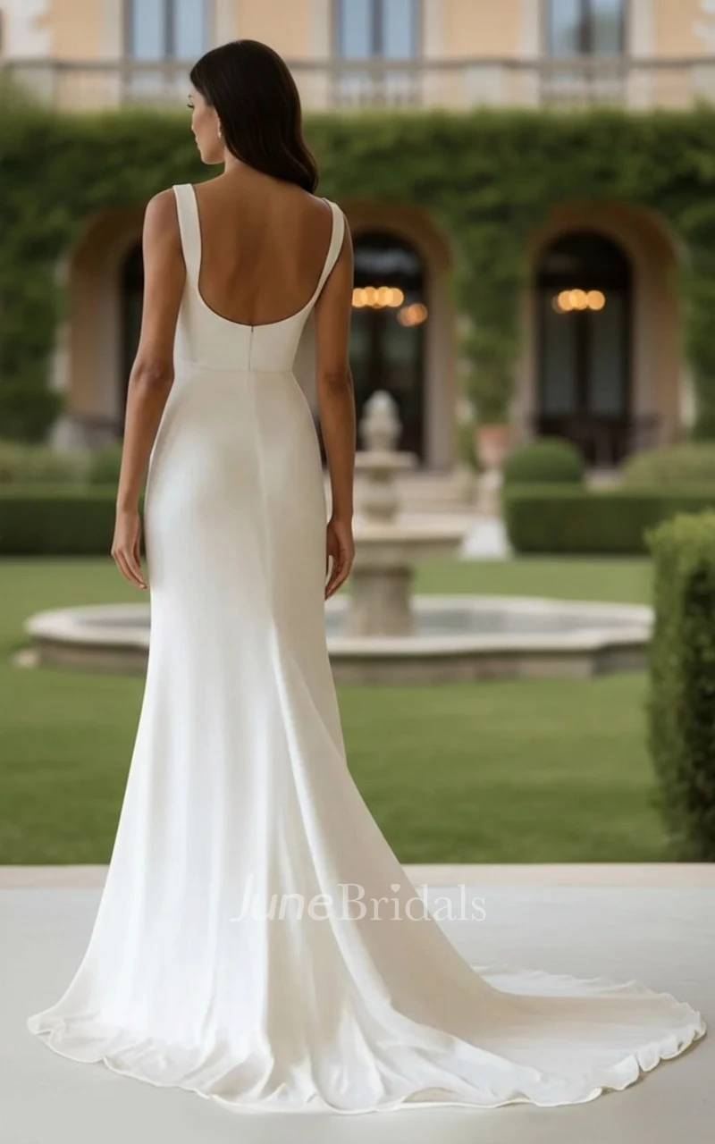Minimalist Square Neck Wedding Dress Modern Sleeveless Mermaid Bridal Gown