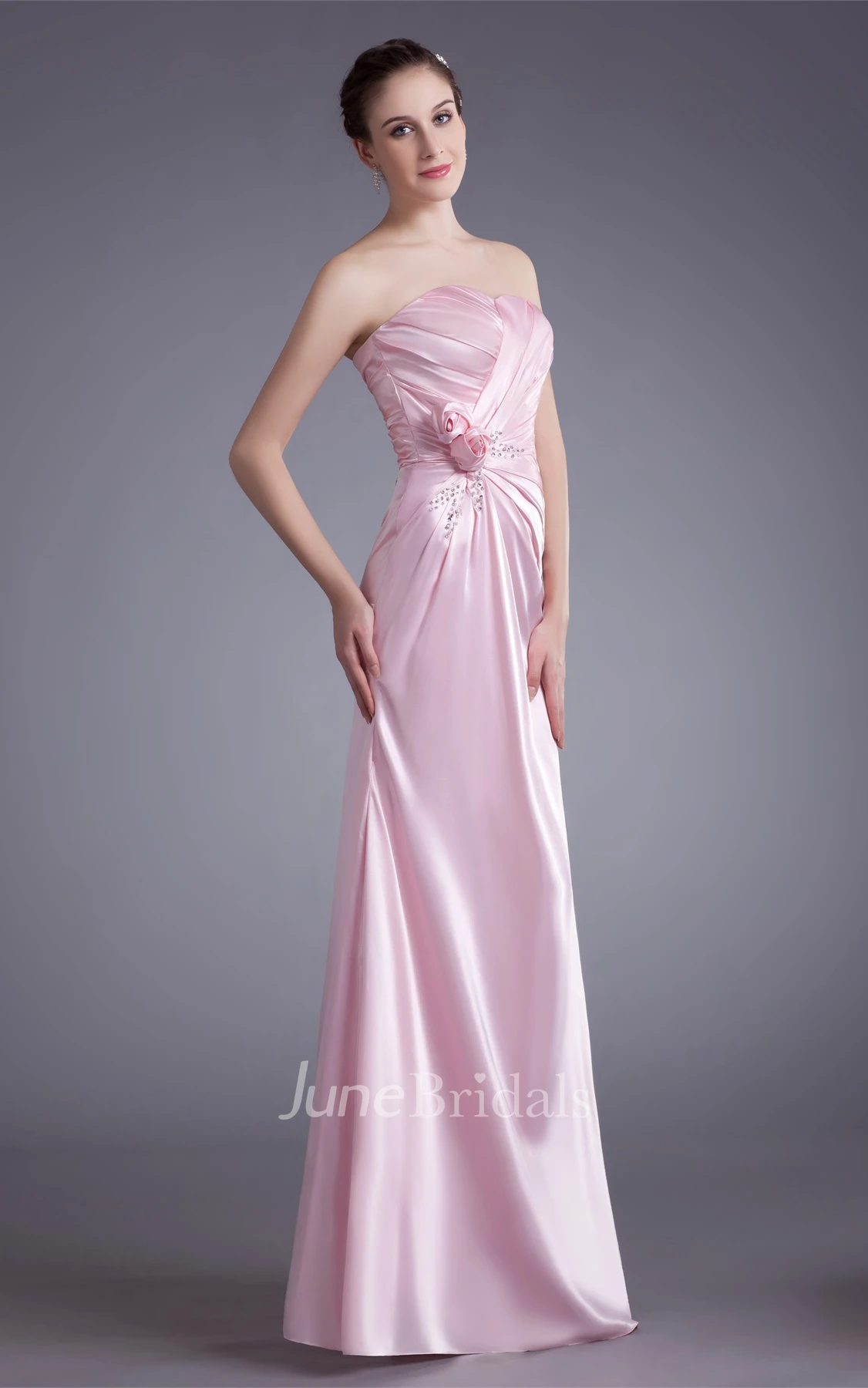 sweetheart column criss-cross dress with beading and flower