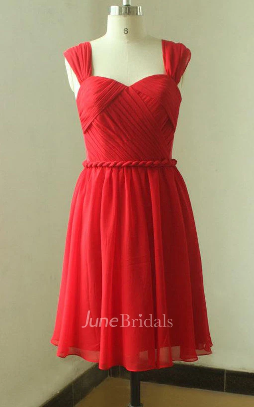 Red Open Back Chiffon Knee Length Dress