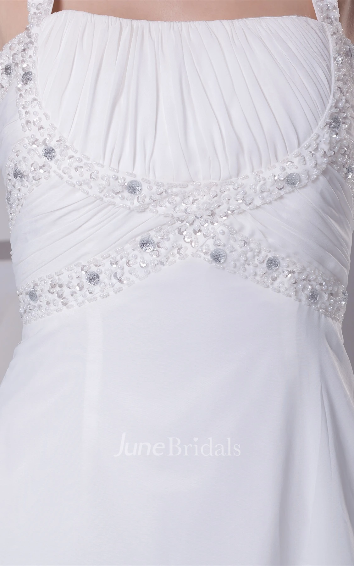 Strapped Chiffon Floor-Length Gown with Crystal Detailing