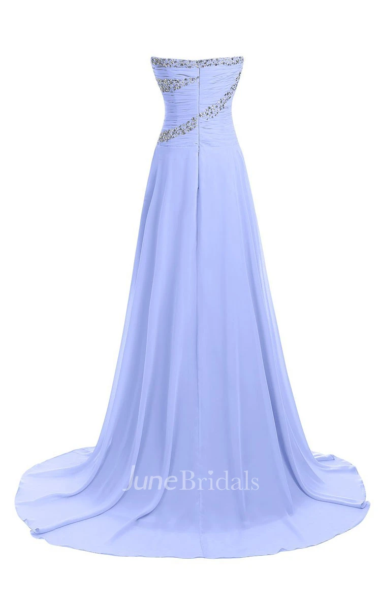 Sweetheart Rhinestoned Criss-cross Chiffon A-line Gown With Drapping