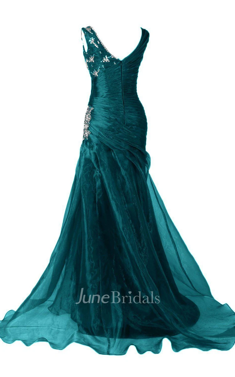 V-neck Mermaid Gown With Ruching and Sequins