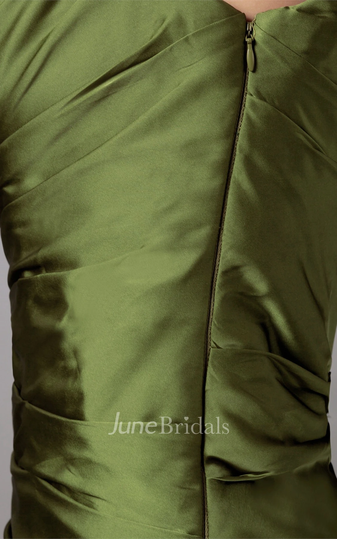 Asymmetrical Taffeta Mermaid Gown with Ruching and Rhinestone