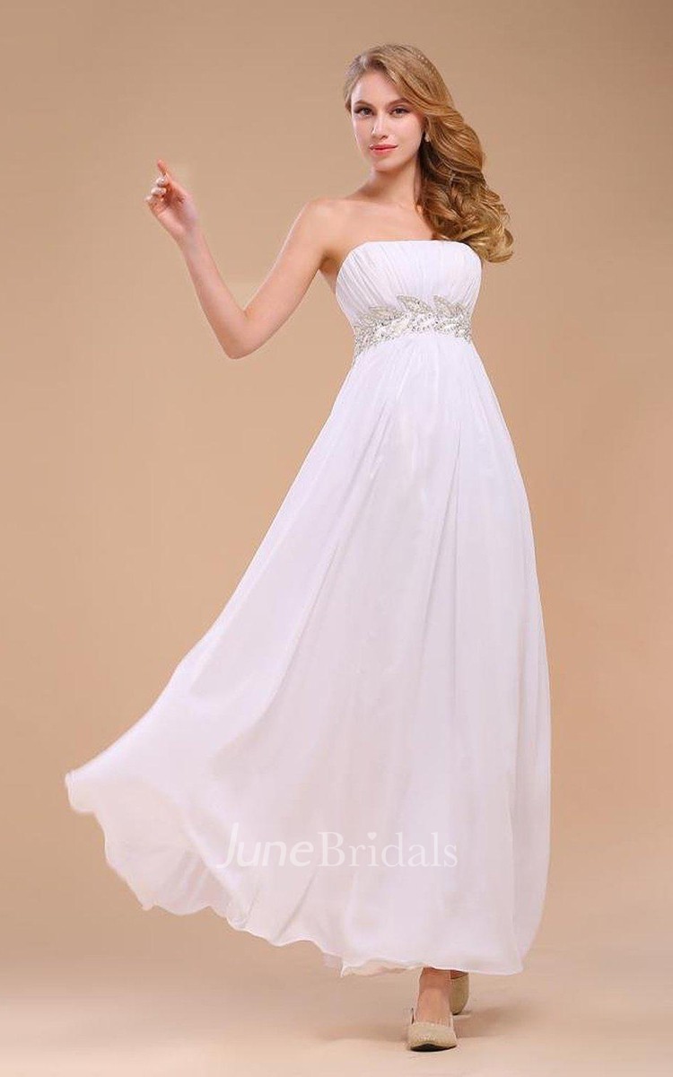 White Chiffon Strapless Long Dress