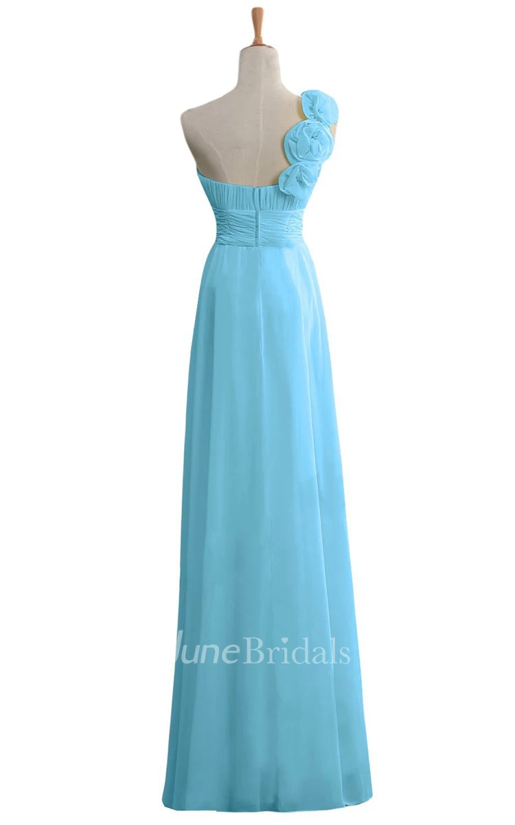 Floral One-shoulder Chiffon A-line Gown With Ruched Band