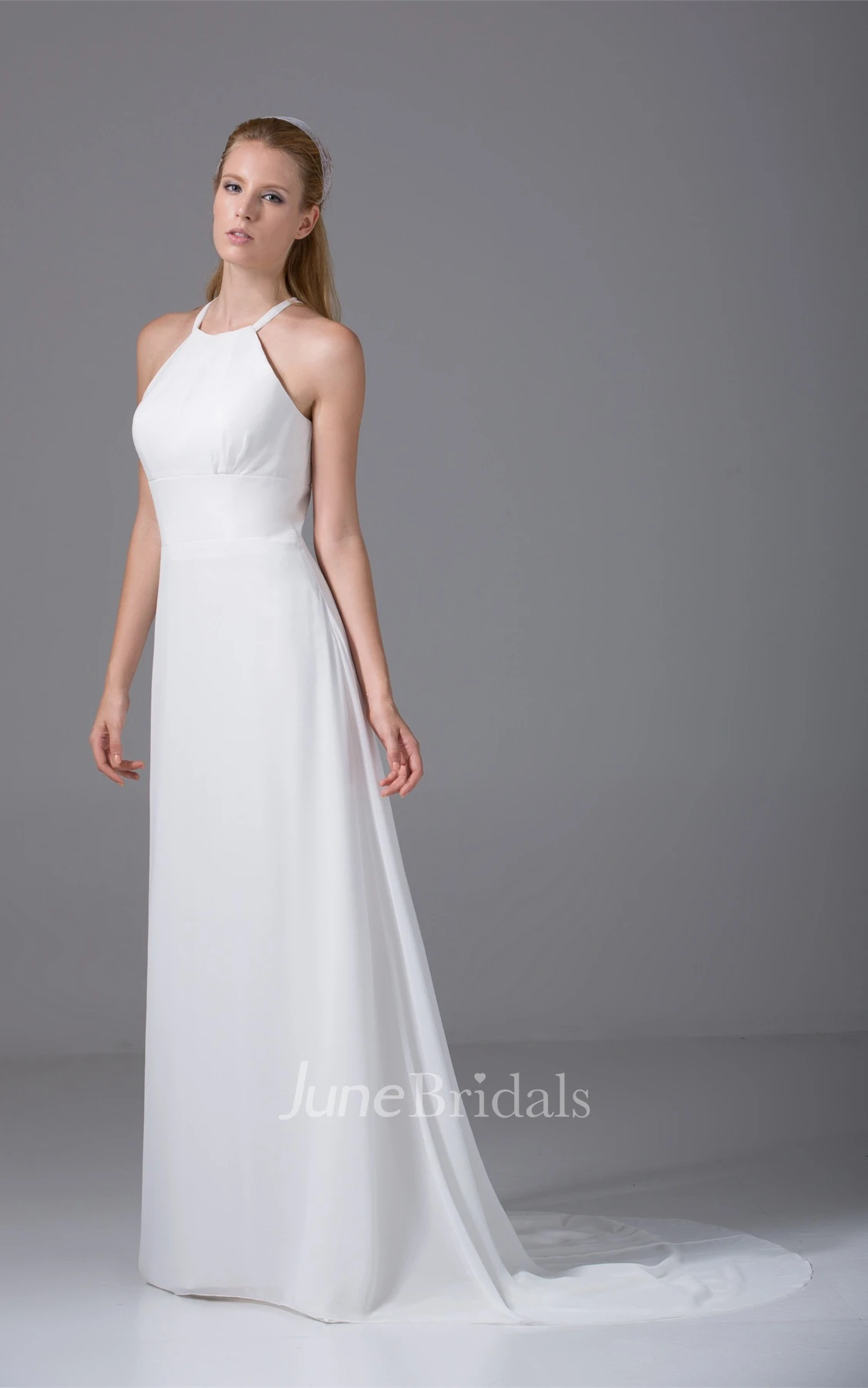 Sleeveless Chiffon A-Line Long Dress with Halter