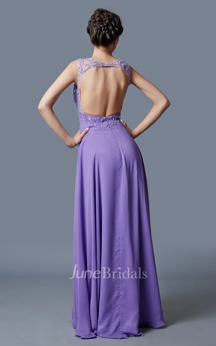 Ethereal Empire Waist Deep V-neck Princess Gown Elegant Beadwork Chiffon Skirt
